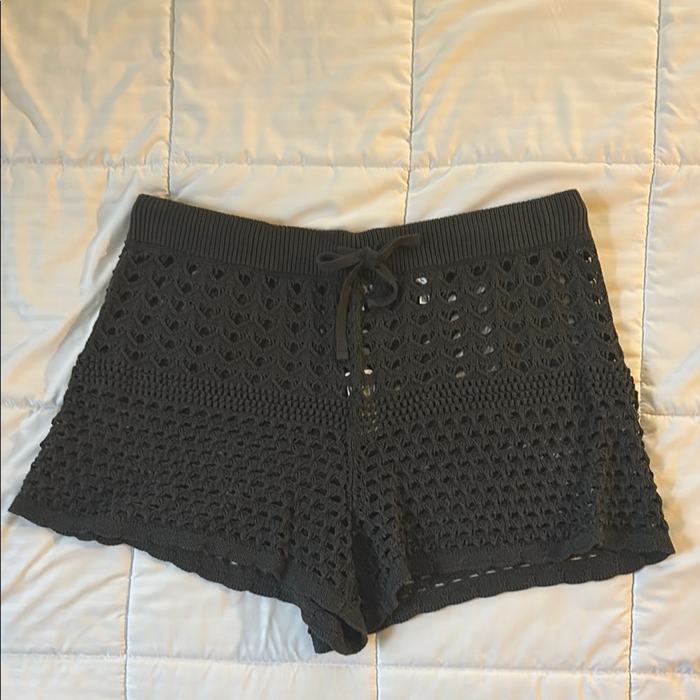 Aerie Black High Waist Eyelet Shorts